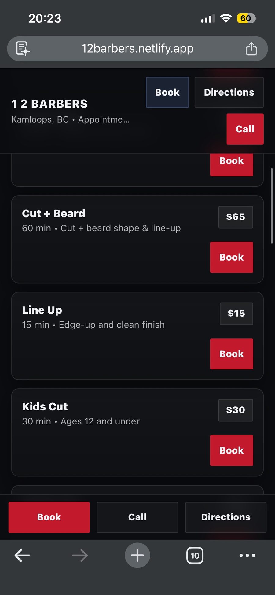 Barbershop demo pricing screenshot