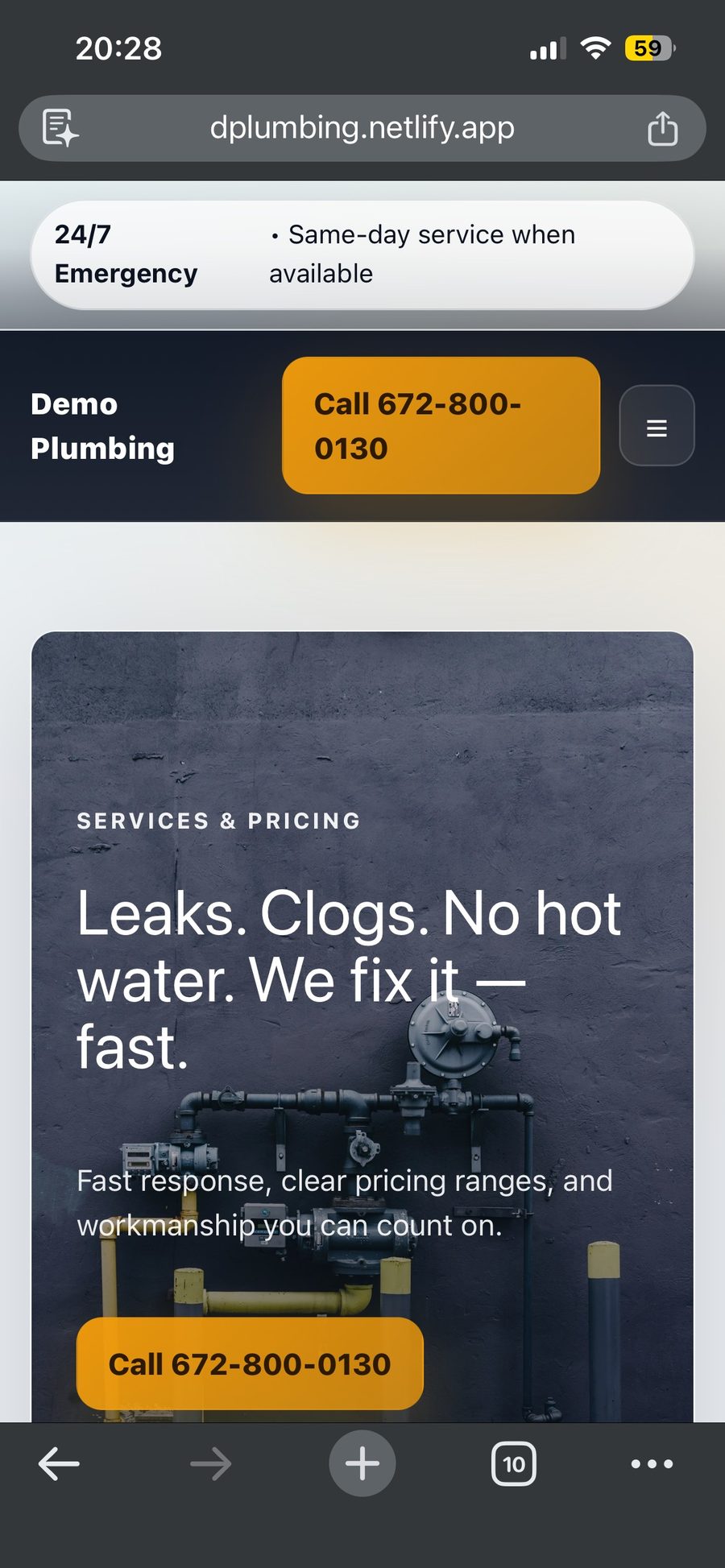 Plumbing demo site screenshot